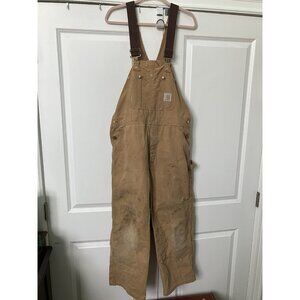 Vintage Carhartt Overalls Mens Tan Canvas Double Knee Dungaree Bib Distressed
